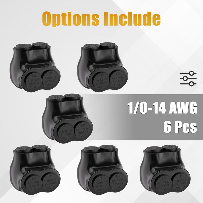 STARELO 6PCS 2 Port Insulated Connector, Single-Sided Splice, Multi Tap Cable Connector for Copper and Aluminum Wires, Slotted Hex, Black Vinyl Coated, Pre-Filled Oxide Inhibitor (1/0-14 AWG) - Image 3